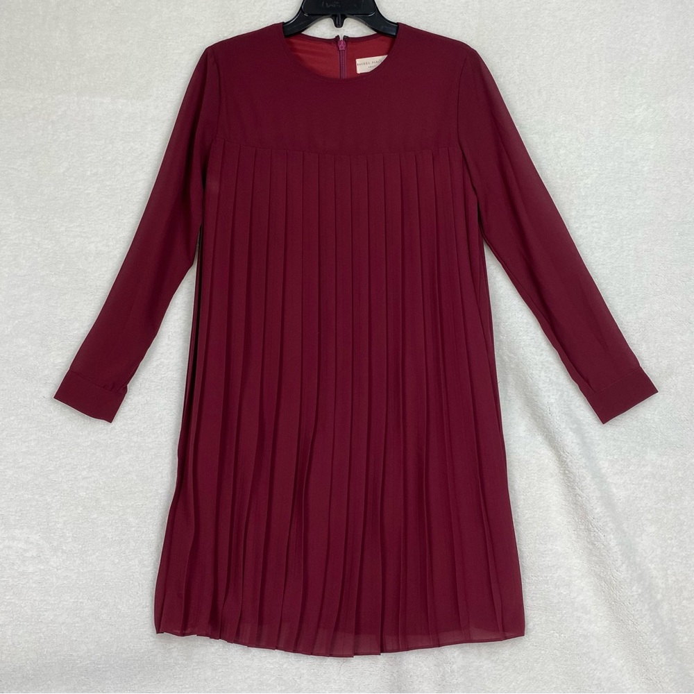 Rachel Parcell Women’s Dress Pleated Burgundy High Waisted Chiffon Size Small